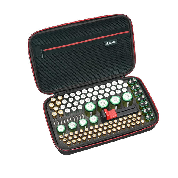 RLSOCO Waterproof Battery Organizer Storage Case, Holds Up to 120+ Batteries: AA AAA C D 9V and More, Case Only, Black