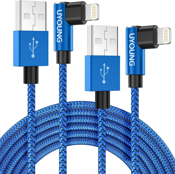 90 Degree iPhone Charger 6FT 2Pack, Apple MFi Certified Lightning Cable, Long Nylon Right Angle Fast Charging