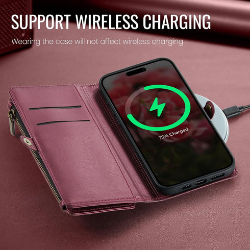 Defencase 15 15 6.1", Compatible with iPhone Case Wallet with RFID Blocking Card Holder for Women and Men, Fashion PU