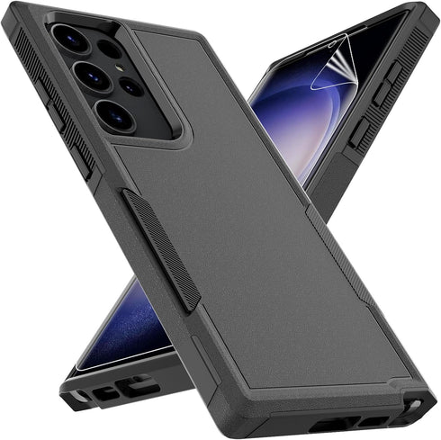 for Samsung Galaxy S23 Ultra Case: Dual Layer Heavy Duty Protective Cover with Screen Protector - Black
