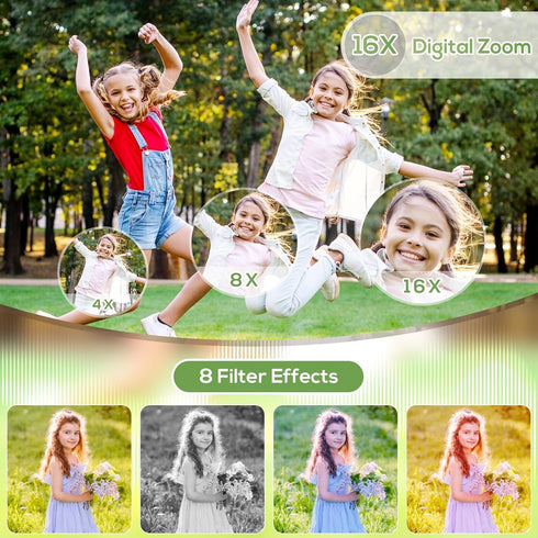 HILDCROA 48MP 1080P 16X Digital Camera for Kids, FHD Point and Shoot Digital Cameras with Zoom Anti-Shake, Compact