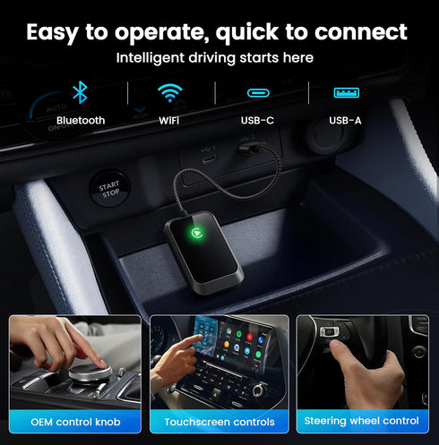 Lincisoonic 2016+ 10+ Wireless CarPlay Adapter for iPhone Plug-and-Play with USB-A Extension & USB-C Connector, Zero
