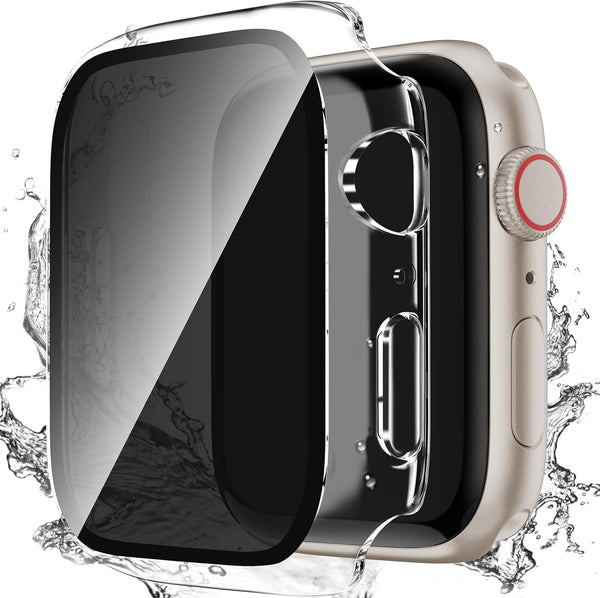 Waterproof Privacy Case for Apple Watch Series 9/8/7 41mm, Anti-peep Screen Protector, iWatch Bumper Cover Clear