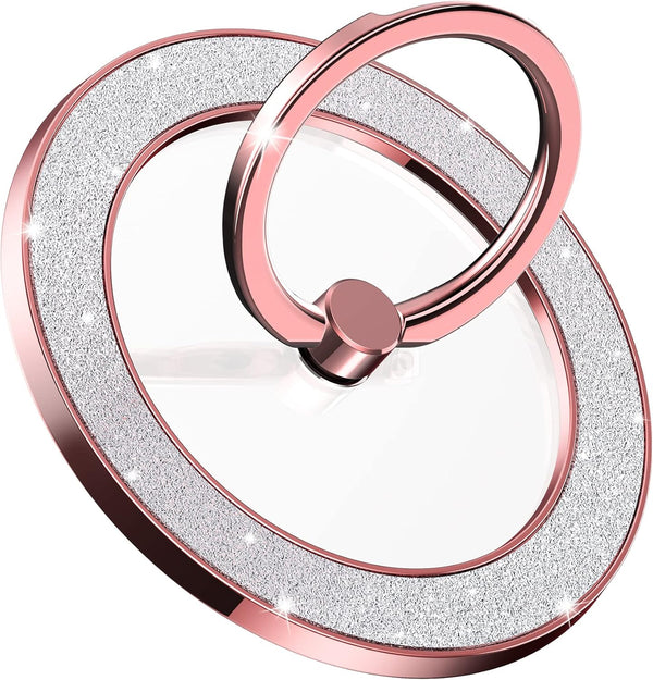 Magnetic Phone Ring Holder for MagSafe, Grip for iPhone Compatible with MagSafe Wireless Charging (Glitter Rose Gold)