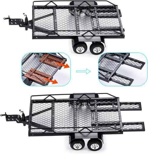 JGGZONE 4 1/24 SCX24 GX470 AXI00001 C10 FCX24 RC Trailer for Hauling Behind Car Heavy Duty Metal Flatbed Trailer