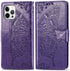 iPhone 12 Pro/iPhone 12 Wallet Case, Women Flip Folio Cover with Butterfly Embossed PU Leather, Purple