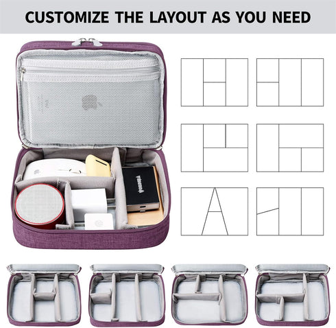 Travel Cable Organizer Bag, Portable Double Layer Case for Cord, Phone, Charger, SD Card (Purple)