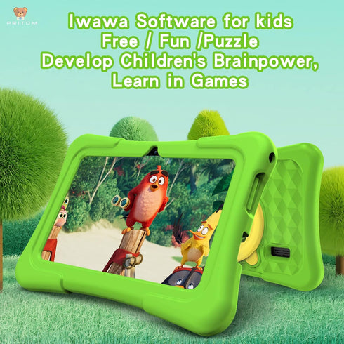 PRITOM 7 inch Kids Tablet with WiFi, 32GB, Bluetooth, Camera, Parental Control, Green