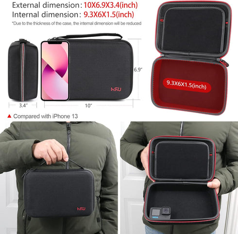 HSU Carrying Case for GoPro Hero 13/12/11/10/9/8/7/6/5/4/3+/3, DJI Osmo Action, Insta360 ONE X3 - Travel Case