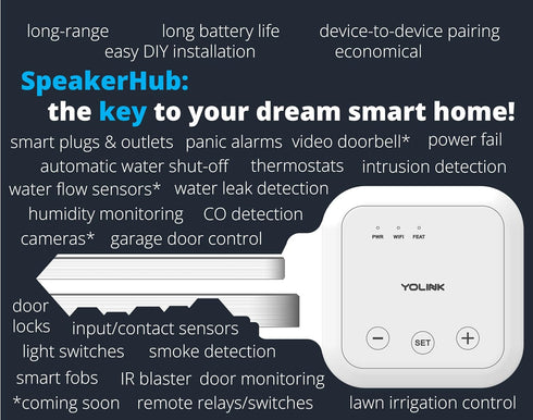 YoLink SpeakerHub, Smart Home Speaker Hub, Plays Tones/Alarms, Text-to-Speech Custom Messages, Voice Announcements,