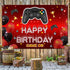 Video Game On Happy Birthday Backdrop Banner Decorations for Boys Kids, Red and Black Level Up Theme