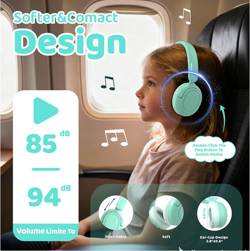 85/94dB Headset Mic,68 MIDOLA Kids Bluetooth Headphones Active Noise Cancelling Lightweight Wireless Headphone for Kid