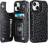 HAOPINSH Wallet Case for iPhone 15 with Card Holder, Black Leopard Cheetah Pattern Back Flip Folio Case