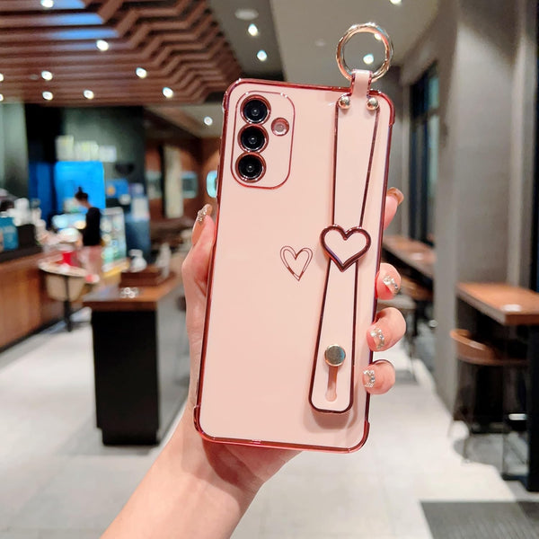 ZTOFERA Luxury Cute Plating Edge Case for Samsung Galaxy A15 5G, with Wrist Strap, Pink
