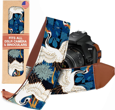 Art Tribute Camera Strap for All DSLR and Mirrorless Cameras - Universal Neck, Crossbody & Shoulder Strap, Blue Crane