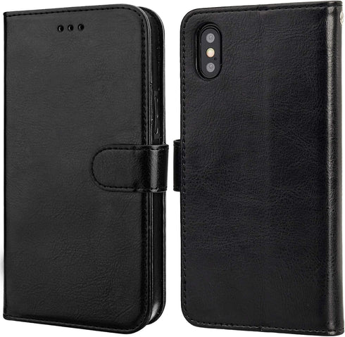 Bocasal Wallet Case for iPhone Xs Max with Card Holder, PU Leather, Magnetic Detachable Kickstand, Shockproof, Wrist