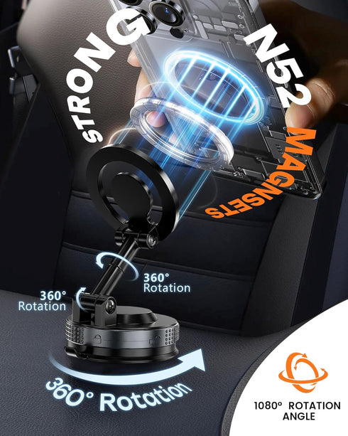 MinVix 360 Vacuum Magnetic Phone Holder, Upgraded Suction Phone Mount, Adjustable Car Phone Holder for MagSafe, Phone