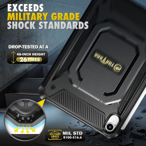 Fintie Case for iPad Mini 6 2021, Black 360 Degree Rotating Grip Shockproof Rugged Cover with Built-in Screen Protector