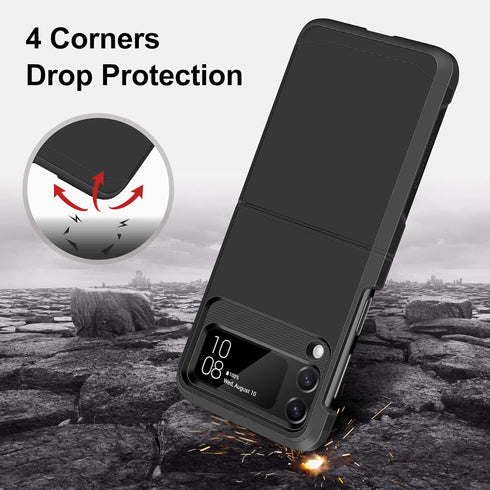 SAMONPOW for Samsung Galaxy Z Flip 4 Case, Upgraded Hinge Protection, Dual Layer Hard PC Soft TPU Bumper, Black