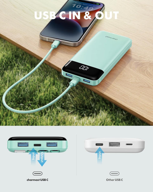 charmast 10000mAh Pack 6 3 5A Portable Charger with Built in Cables, Power Bank with Cords Wires, Slim Travel Battery