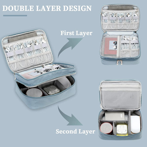 Lanola Electronic Organizer, Travel Cable Organizer Bag, Portable Double Layers Storage for Cables, Chargers, Black