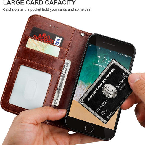 Bocasal PU Leather Wallet Case for iPhone 7/8 Plus with Card Holder, Magnetic Kickstand, Wrist Strap, Removable Flip
