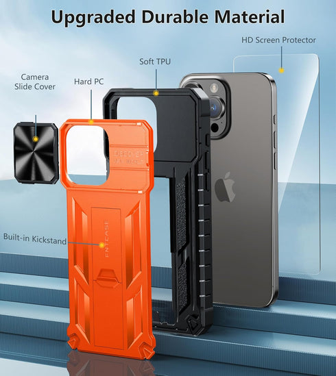 FNTCASE iPhone 15 Pro-Max Case, Military Grade Drop & Shock Protection with Kickstand, Rugged Textured Heavy Duty