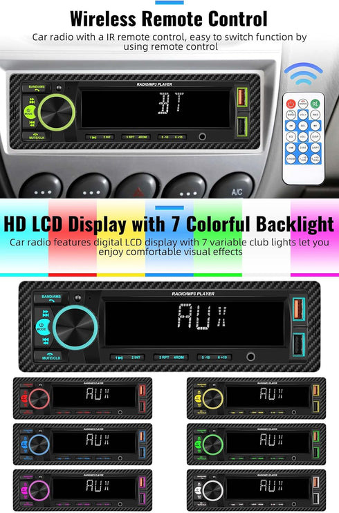 UNITOPSCI Single Din Bluetooth Multimedia Car Stereo Radio, Bluetooth Hands-Free Calling, FM Radio, AUX in/Dual USB