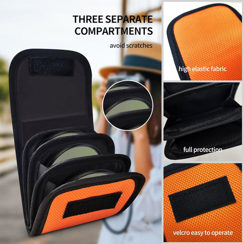 Professional Photography Filter Bag, Camera Lens Filter Bag Filter Entrainment Waterproof And Dustproof Anti-Fall Design, Suitable for 25mm-58m Filter Bag Four Slice, Pack of 2 (Orange)