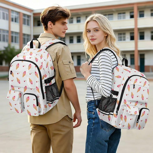 Msyxl Backpack 14" 30L Ice Cream Cones School with Laptop Compartments and Reflective Straps, Fits Laptop, Capacity