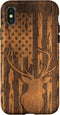iPhone X/XS Case with Deer Buck and Flag on Wood-like Background