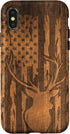 iPhone X/XS Case with Deer Buck and Flag on Wood-like Background