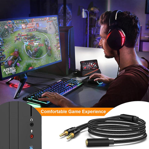 Headphone Splitter Mic Cable, 3.5mm Female to Dual Male Audio Splitter Cord, 46inch, Black