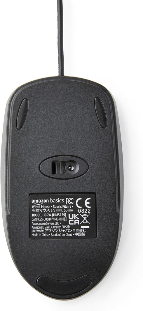 Amazon Basics 3-Button Wired USB Mouse - Design, Black