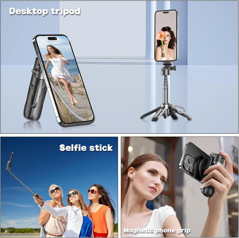 EUG-PRODUCTS 4-in-1 10m Magnetic Tripod for Phone with Remote Control, Extendable Selfie Stick Handle Grip Pocket Size