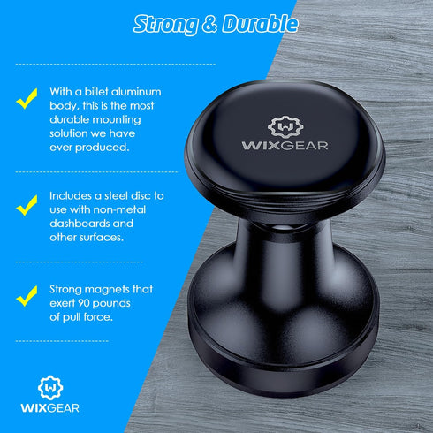 WixGear Magnetic Phone Holder for Car - Magnetic Dash Mount with 90-Degree Tilt, 360-Degree Rotation - Compatible with