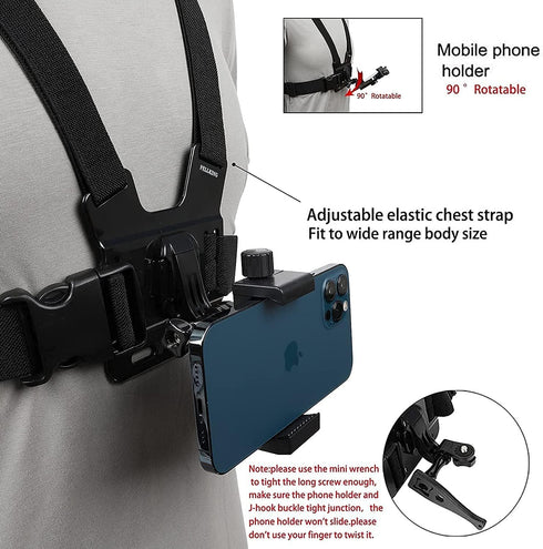 PellKing Mobile Phone Chest Strap Harness Mount Kit for POV/VLOG, Compatible with iPhone, Samsung, GoPro