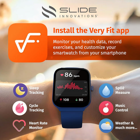 SLIDE Fitness Smartwatch for Men & Women (Blue), Bluetooth 5.3, Alexa-Enabled, 1.95” HD Screen, IP68 Waterproof, 100