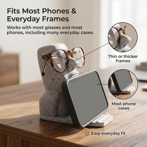 LebriQ 2-in-One Glasses Holder for Nightstand, Moai Phone Stand for Desk and Glasses Holder, Resin Organizer