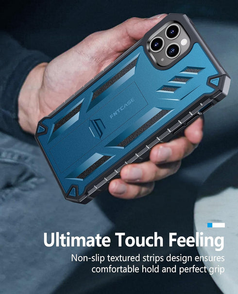 FNTCASE iPhone 11 Pro Max Case: Heavy Duty Blue Shockproof Dual Layer with Kickstand - Military Grade Protection.