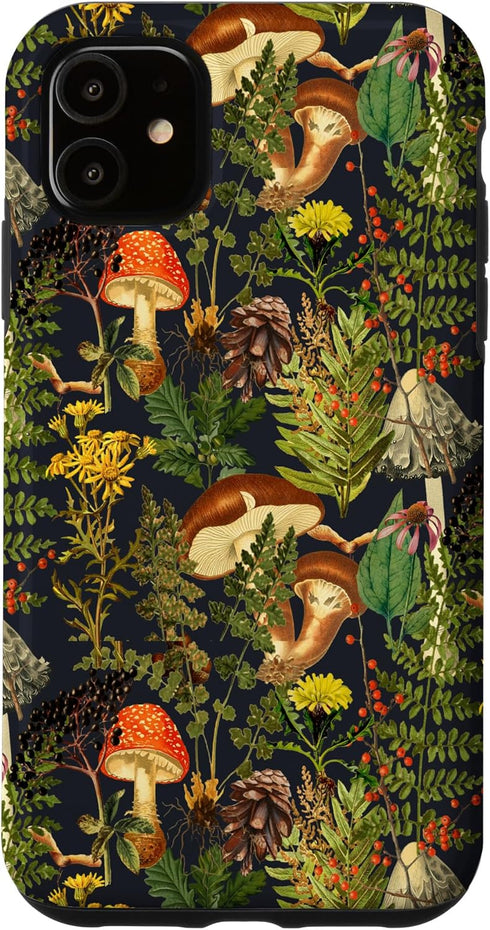 iPhone 11 Case - Mushroom Woodland Scene with Elderberries, Fungi, Nature Shrooms
