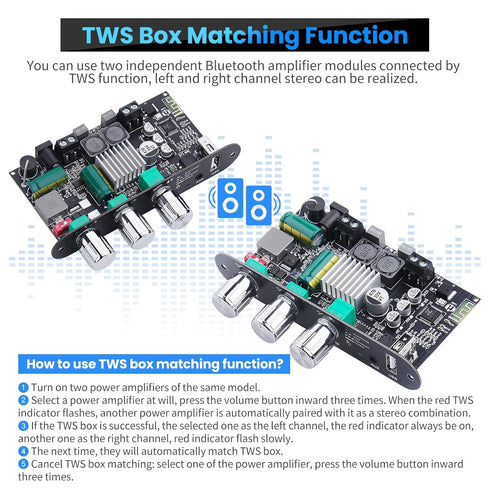 2 Pack ZK-1001U 5.3 100W 9-24V Bluetooth Mono Amplifier Board with TWS & Boost Circuit, Mini Audio Amp for Home Outdoor