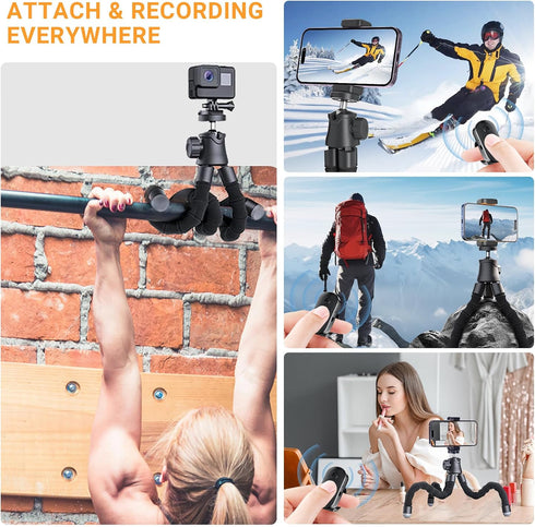 LenTok 360 Flexible Phone Tripod with Zoom Wireless Remote for iPhone Video Recording, Mini Octopus Camera Stand