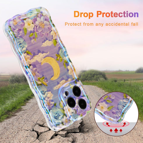EYZUTAK iPhone 13 Pro Max Case, Colorful Retro Oil Painting Flower Moon Pattern, Stylish Durable TPU Cover - Purple
