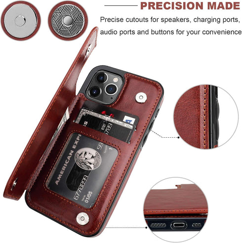 ONETOP Wallet Case for iPhone 12 Pro, PU Leather Kickstand Card Holder, Double Magnetic Clasp Cover 6.1 Inch