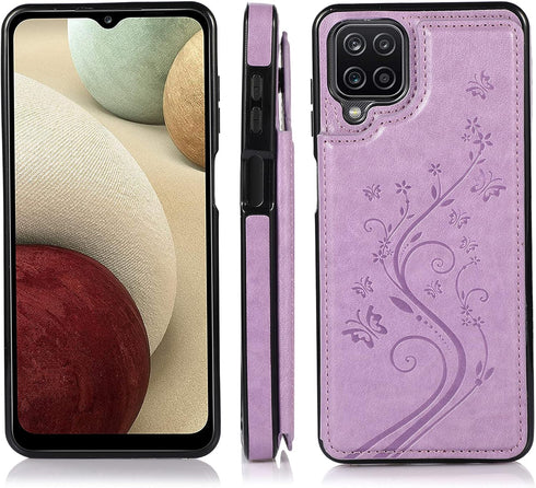 Asuwish Samsung Galaxy A12 Phone Case with Tempered Glass Screen Protector, Card Holder Wallet Cover, Flip Leather,
