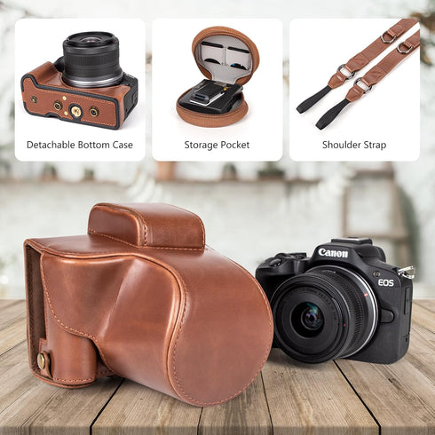 MUZIRI KINOKOO EOS R50 R100 Case, Retro PU Leather Protective Case for Canon EOS R50 R100 DSLR Camera