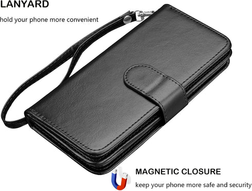 Njjex Wallet Case for Galaxy S7, Luxury PU Leather with 9 Card Slots, Detachable Kickstand, Magnetic Closure (Black)