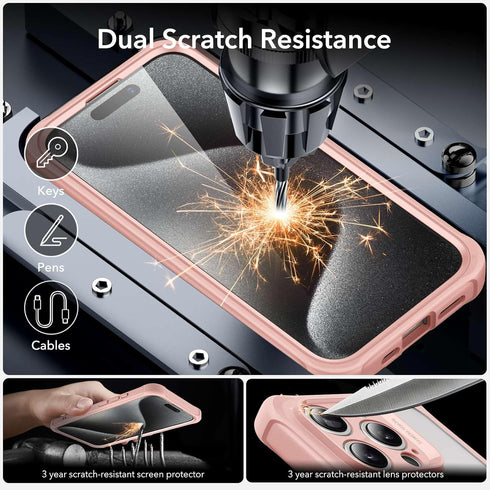 ESR iPhone 15 Pro Case Set, Individual Lens Protectors, Full-Coverage Military-Grade Protection, Clear Pink