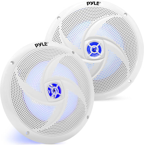 PyleUsa 8 Inch Marine Speakers - 2 Way Full Range Stereo Sound, 160 Watt, White with Blue LED Light